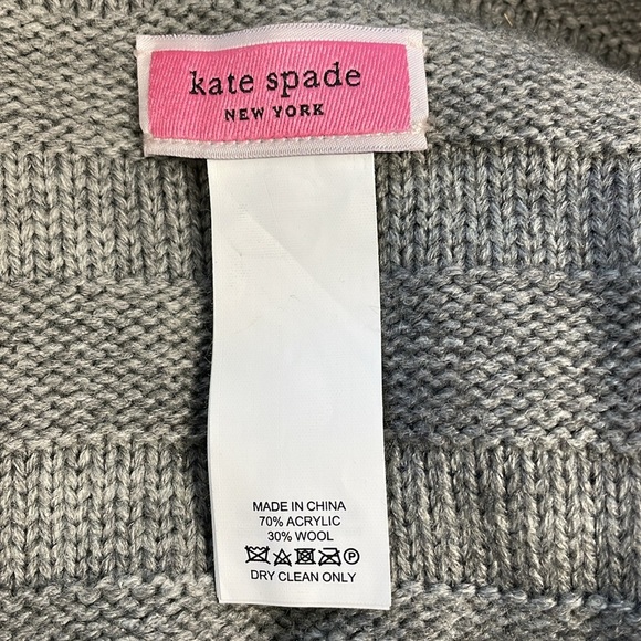New Kate Spade Texture Stripe Belted Ruana Cape Cardigan One Size Wool Gray - Picture 6 of 10